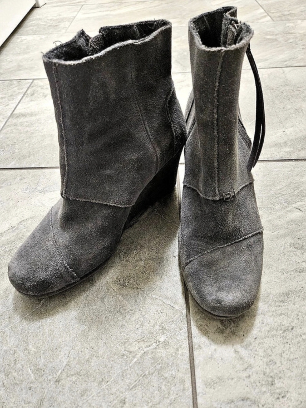 TOMS Maude Wedge Bootie Gray Wedge Ankle Boots US 7.5